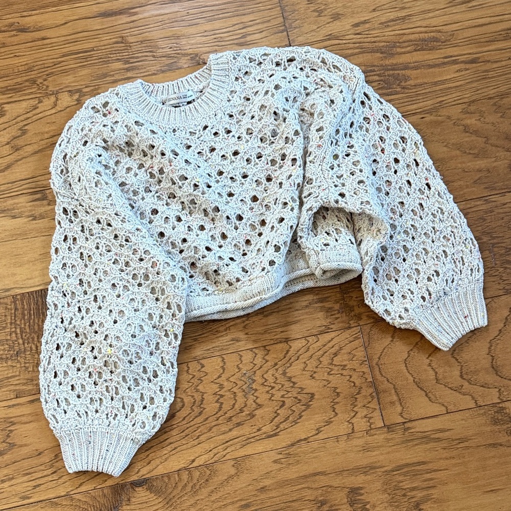 Zenana Elegant Cream White Confetti Knit Sweater NEW